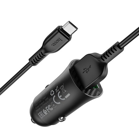 Incarcator Auto 2x USB QC3.0, 18W + Cablu Micro-USB 1m- Hoco (Z39 Farsighted) - Black