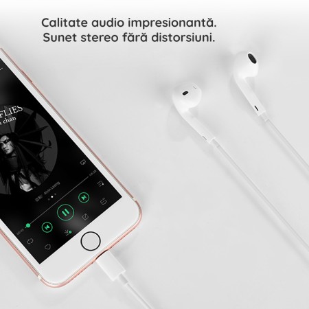 Casti Audio Stereo Lightning cu Microfon, 1.2m - Hoco Original Series (L7 Plus) - White