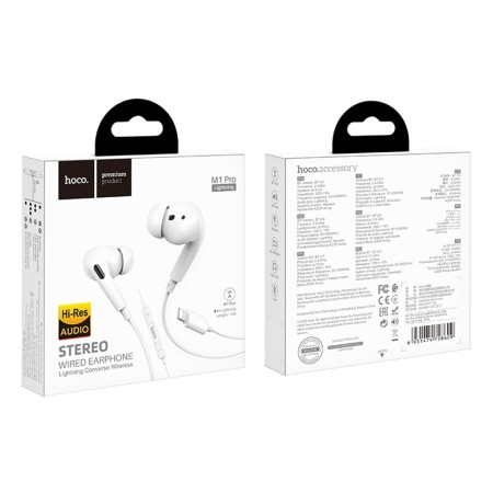 Casti Audio Stereo Lightning cu Microfon, 1.2m - Hoco (M1 Pro) - White