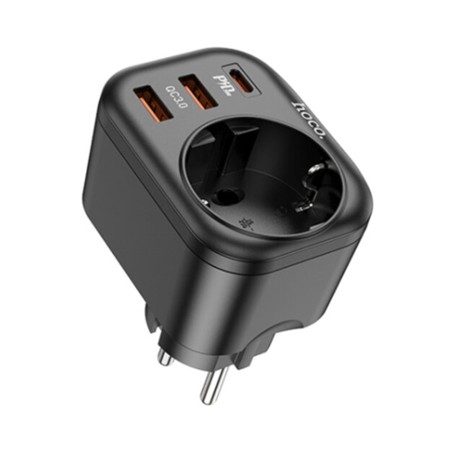 Incarcator Priza, Adaptor Shuko 2xUSB-A, Type-C, QC 3.0, 3A, PD 20W - Hoco (NS3) - Black