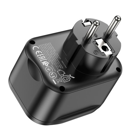 Incarcator Priza, Adaptor Shuko 2xUSB-A, Type-C, QC 3.0, 3A, PD 20W - Hoco (NS3) - Black