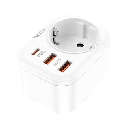 Incarcator Priza, Adaptor Shuko 2xUSB-A, Type-C, QC 3.0, 3A, PD 20W - Hoco (NS3) - White