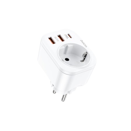 Incarcator Priza, Adaptor Shuko 2xUSB-A, Type-C, QC 3.0, 3A, PD 20W - Hoco (NS3) - White