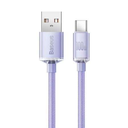 Cablu de Date USB la Type-C 100W, 1.2m - Baseus Crystal Shine (CAJY000405) - Purple