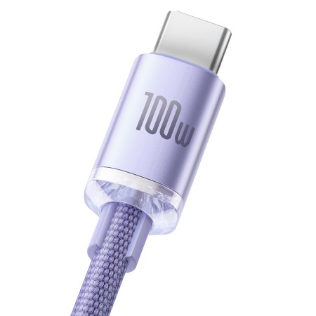 Cablu de Date USB la Type-C 100W, 1.2m - Baseus Crystal Shine (CAJY000405) - Purple