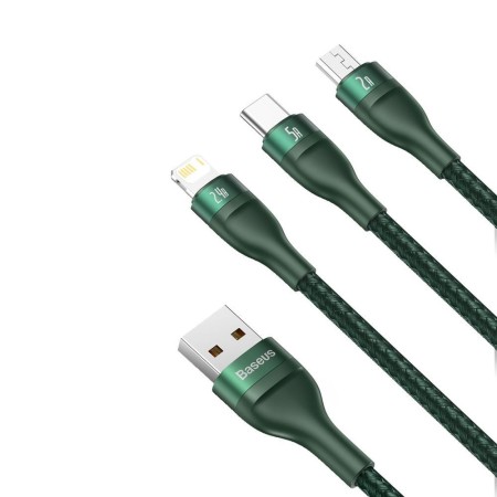 Cablu de Date USB la Lightning, Micro-USB, Type-C 66W, 1.2m - Baseus Flash Series (CA1T3-06) - Green