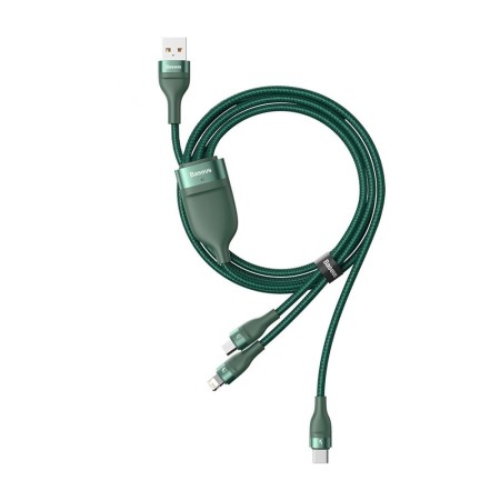 Cablu de Date USB la Lightning, Micro-USB, Type-C 66W, 1.2m - Baseus Flash Series (CA1T3-06) - Green