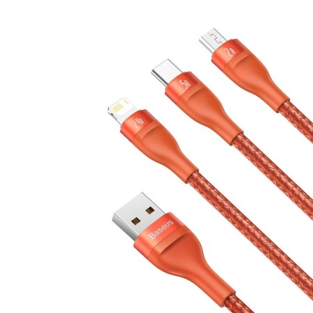 Cablu de Date USB la Lightning, Micro-USB, Type-C 66W, 1.2m - Baseus Flash Series (CA1T3-07) - Orange