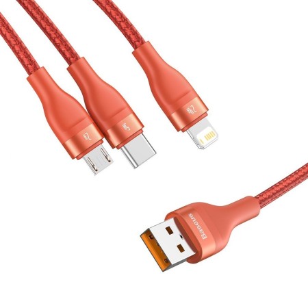 Cablu de Date USB la Lightning, Micro-USB, Type-C 66W, 1.2m - Baseus Flash Series (CA1T3-07) - Orange