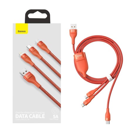 Cablu de Date USB la Lightning, Micro-USB, Type-C 66W, 1.2m - Baseus Flash Series (CA1T3-07) - Orange