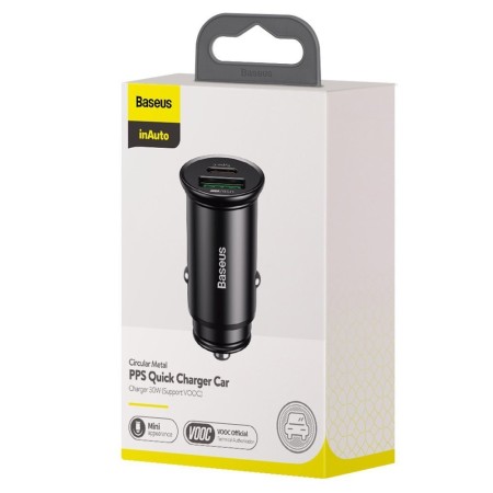 Incarcator Auto VOOC, USB, QC3.0, USB-C PD30W - Baseus Circular Metal PPS (CCYS-C01) - Black