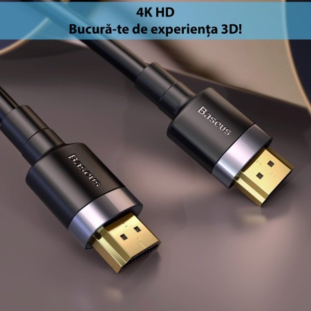 Cablu de Date HDMI 2.0 la HDMI 4K, 60Hz, 3D, 18Gbps, 3m - Baseus Cafule (CADKLF-G01) - Black