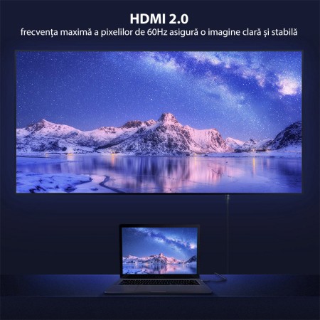 Cablu de Date HDMI 2.0 la HDMI 4K, 60Hz, 3D, 18Gbps, 3m - Baseus Cafule (CADKLF-G01) - Black