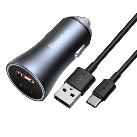 Incarcator Auto USB, Type-C, 40W + Cablu Type-C - Baseus (TZCCJD-0G) - Dark Gray