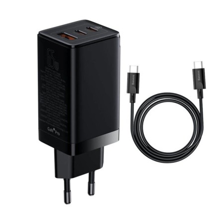 Incarcator Priza USB, 2xType-C, PD65W, 4.5A + Cablu Type-C - Baseus GaN3 Pro (CCGP050101) - Black