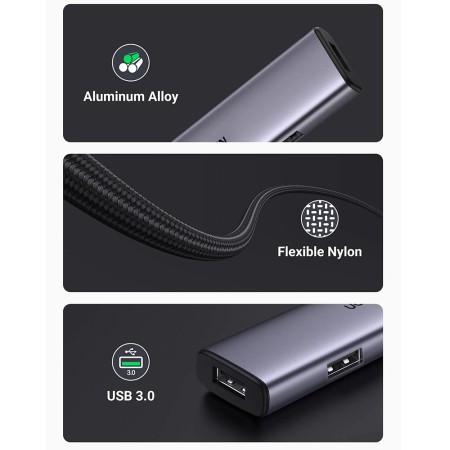 Hub Type-C la 4xUSB 3.0, 5Gbps - Ugreen (20841) - Gray