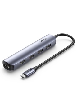 Hub Type-C la 4xUSB 3.0, HDMI 4kat30Hz, 5Gbps - Ugreen (20197) - Gray