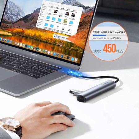 Hub Type-C la 4xUSB 3.0, HDMI 4kat30Hz, 5Gbps - Ugreen (20197) - Gray