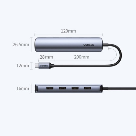 Hub Type-C la 4xUSB 3.0, HDMI 4kat30Hz, 5Gbps - Ugreen (20197) - Gray