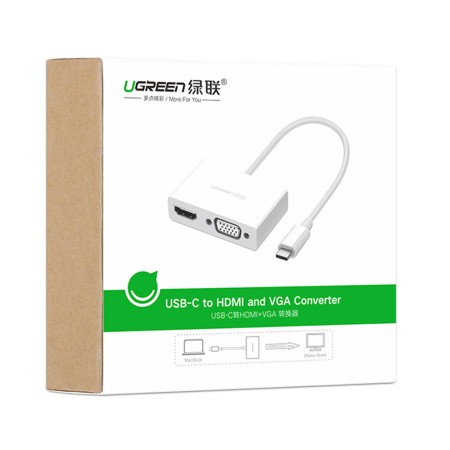 Convertor Type-C la HDMI 4kat30Hz, VGA 1920*1200at60Hz - Ugreen (30843) - White