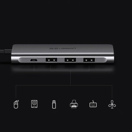 Hub Type-C la 3xUSB 3.0, HDMI, Type-C PD100W, 4kat30Hz - Ugreen (50209) - Gray