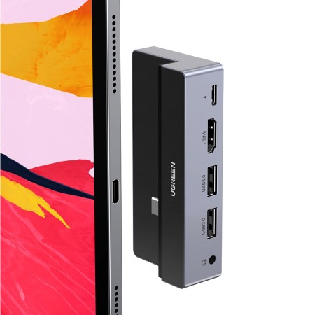 Hub Type-C la 2xUSB-A 3.0, HDMI 4k*2kat60Hz, Jack - Ugreen (70688) - Gray