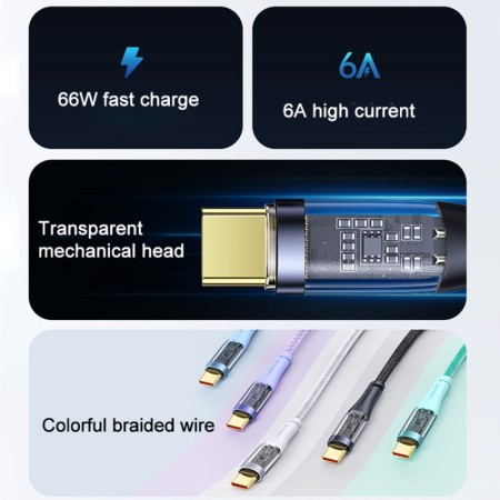 Cablu de Date USB la Type-C PD, 66W, 1.2m - USAMS Icy Series (US-SJ572) - Black