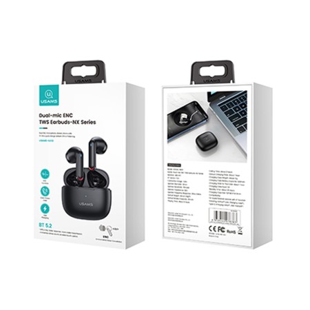 Casti Bluetooth Wireless TWS, Bluetooth 5.2, Dual-Mic - USAMS NX10 Series (BHUNX01) - Black