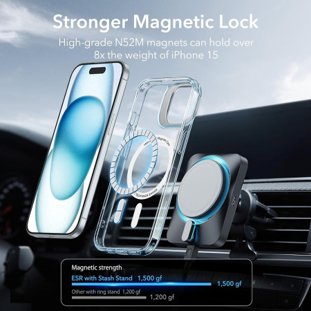 Husa pentru iPhone 15 Plus, ESR Classic Hybrid HaloLock Kickstand, Clear Blue
