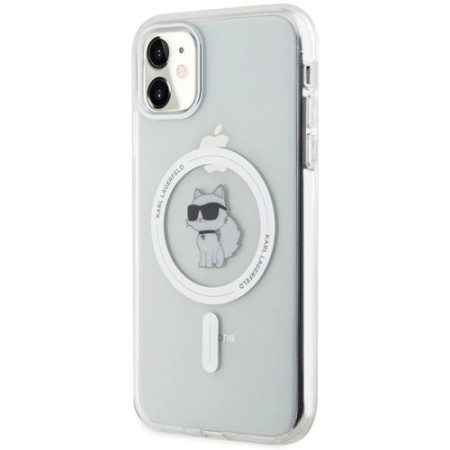 Husa pentru iPhone 11 - Karl Lagerfeld IML MagSafe (KLHMN61HLSCHH) - White Metal Choupettes Head