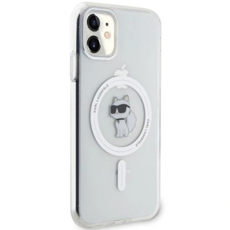 Husa pentru iPhone 11 - Karl Lagerfeld IML MagSafe (KLHMN61HLSCHH) - White Metal Choupettes Head