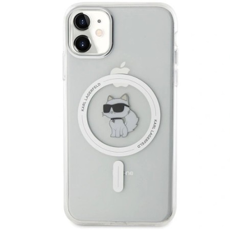 Husa pentru iPhone 11 - Karl Lagerfeld IML MagSafe (KLHMN61HLSCHH) - White Metal Choupettes Head