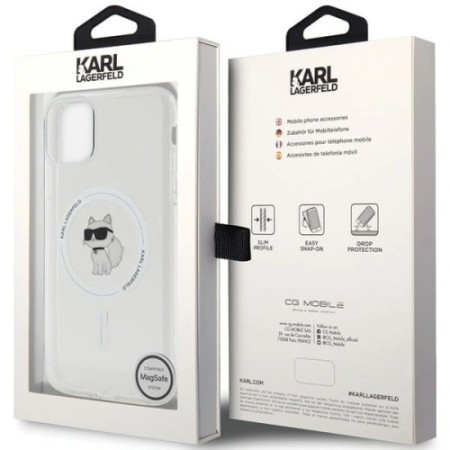 Husa pentru iPhone 11 - Karl Lagerfeld IML MagSafe (KLHMN61HLSCHH) - White Metal Choupettes Head