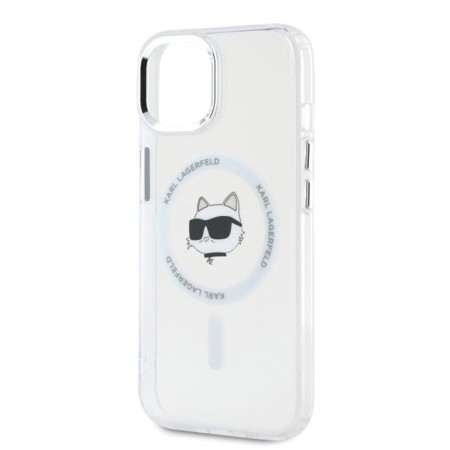 Husa pentru iPhone 15 - Karl Lagerfeld IML MagSafe (KLHMP15SHLSCHH) - White Metal Choupettes Head