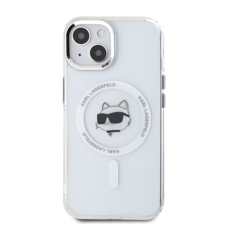 Husa pentru iPhone 15 - Karl Lagerfeld IML MagSafe (KLHMP15SHLSCHH) - White Metal Choupettes Head