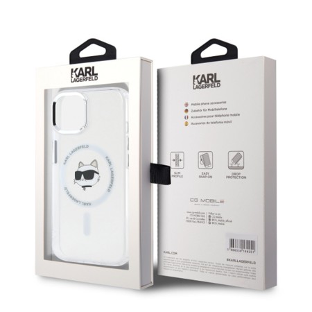 Husa pentru iPhone 15 - Karl Lagerfeld IML MagSafe (KLHMP15SHLSCHH) - White Metal Choupettes Head