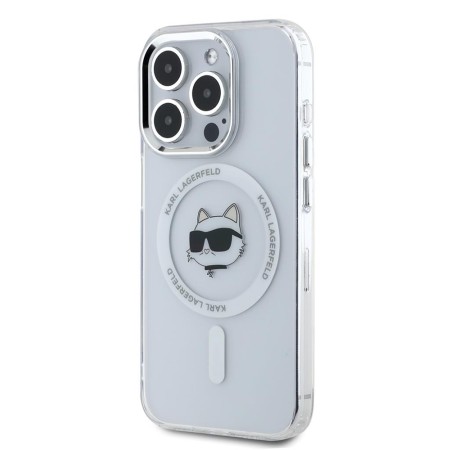 Husa pentru iPhone 15 Pro - Karl Lagerfeld IML MagSafe (KLHMP15LHLSCHH) - White Metal Choupettes Head