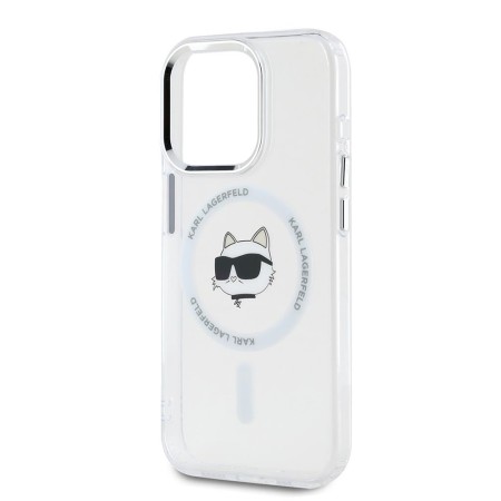 Husa pentru iPhone 15 Pro - Karl Lagerfeld IML MagSafe (KLHMP15LHLSCHH) - White Metal Choupettes Head