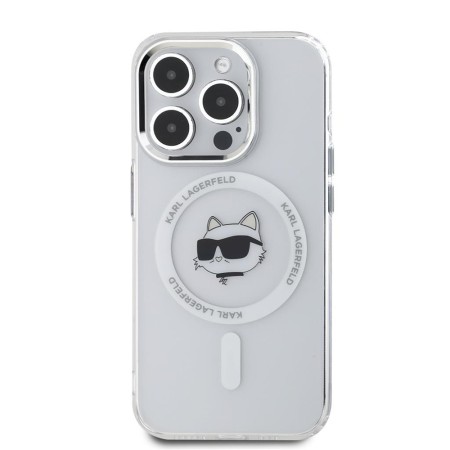 Husa pentru iPhone 15 Pro - Karl Lagerfeld IML MagSafe (KLHMP15LHLSCHH) - White Metal Choupettes Head