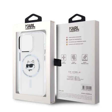 Husa pentru iPhone 15 Pro - Karl Lagerfeld IML MagSafe (KLHMP15LHLSCHH) - White Metal Choupettes Head