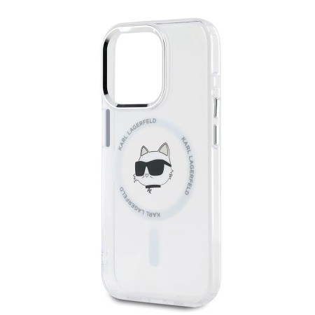 Husa pentru iPhone 15 Pro Max - Karl Lagerfeld IML MagSafe (KLHMP15XHLSCHH) - White Metal Choupettes Head