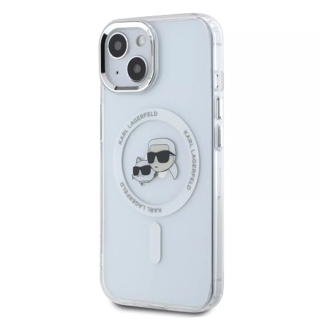 Husa pentru iPhone 15 - Karl Lagerfeld IML MagSafe (KLHMP15SHLSKCH) - Metal KarlandChoupette Heads