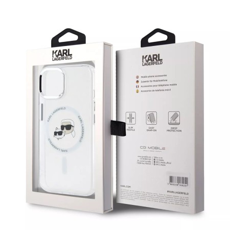 Husa pentru iPhone 15 - Karl Lagerfeld IML MagSafe (KLHMP15SHLSKCH) - Metal KarlandChoupette Heads