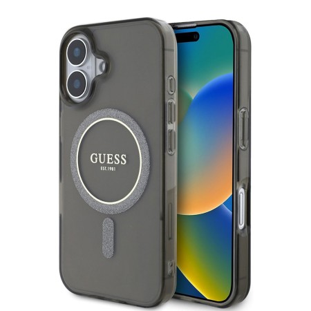 Husa pentru iPhone 16 Plus - Guess IML Glitter Circle MagSafe (GUHMP16MHFGEREK) - Black