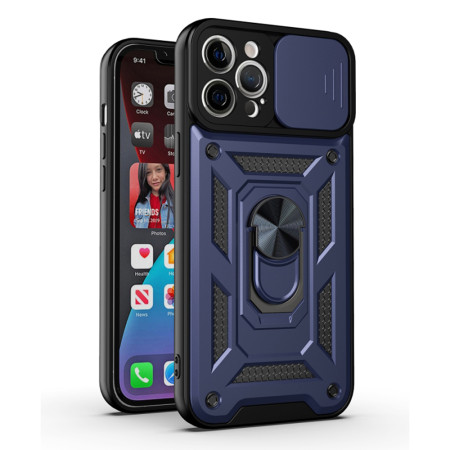 Husa pentru iPhone 12 Pro Max, Slide si Snap, Magnetic Ring, Blue