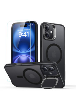 Husa pentru iPhone 16 + Folie - ESR Classic Hybrid HaloLock Kickstand - Frosted Black