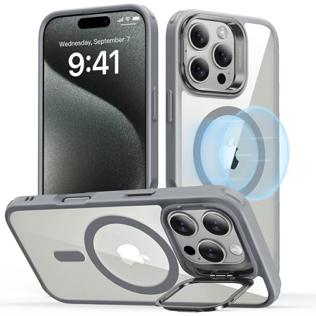 Husa pentru iPhone 16 Pro - ESR Classic Hybrid HaloLock Kickstand - Grey Clear