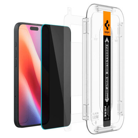 Folie pentru iPhone 15 / iPhone 16 (set 2) - Spigen Glas.tR EZ FIT - Privacy