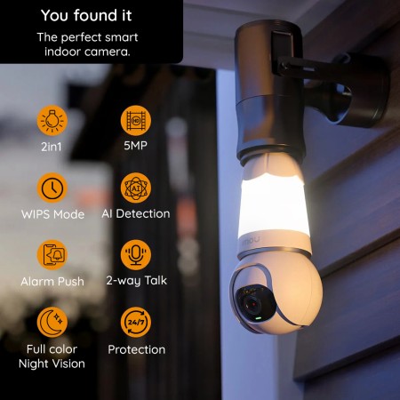 Camera de Supraveghere Wi-Fi, cu Detectare Rapida si Notificari - Imou Ranger Bulb Cam (IPC-S6DP-5M0WEB-E27) - White