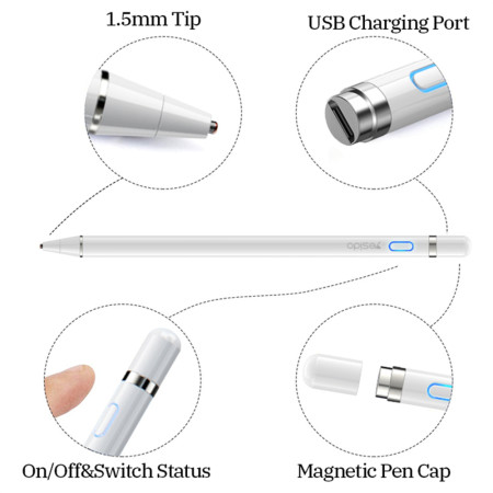 Stylus Pen Yesido Capacitive, 140mAh, Port de încărcare USB, pentru Android, iOS, White